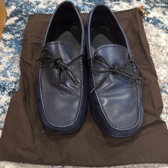 Men's Blue Leather Loafers - Picture 1 of 6